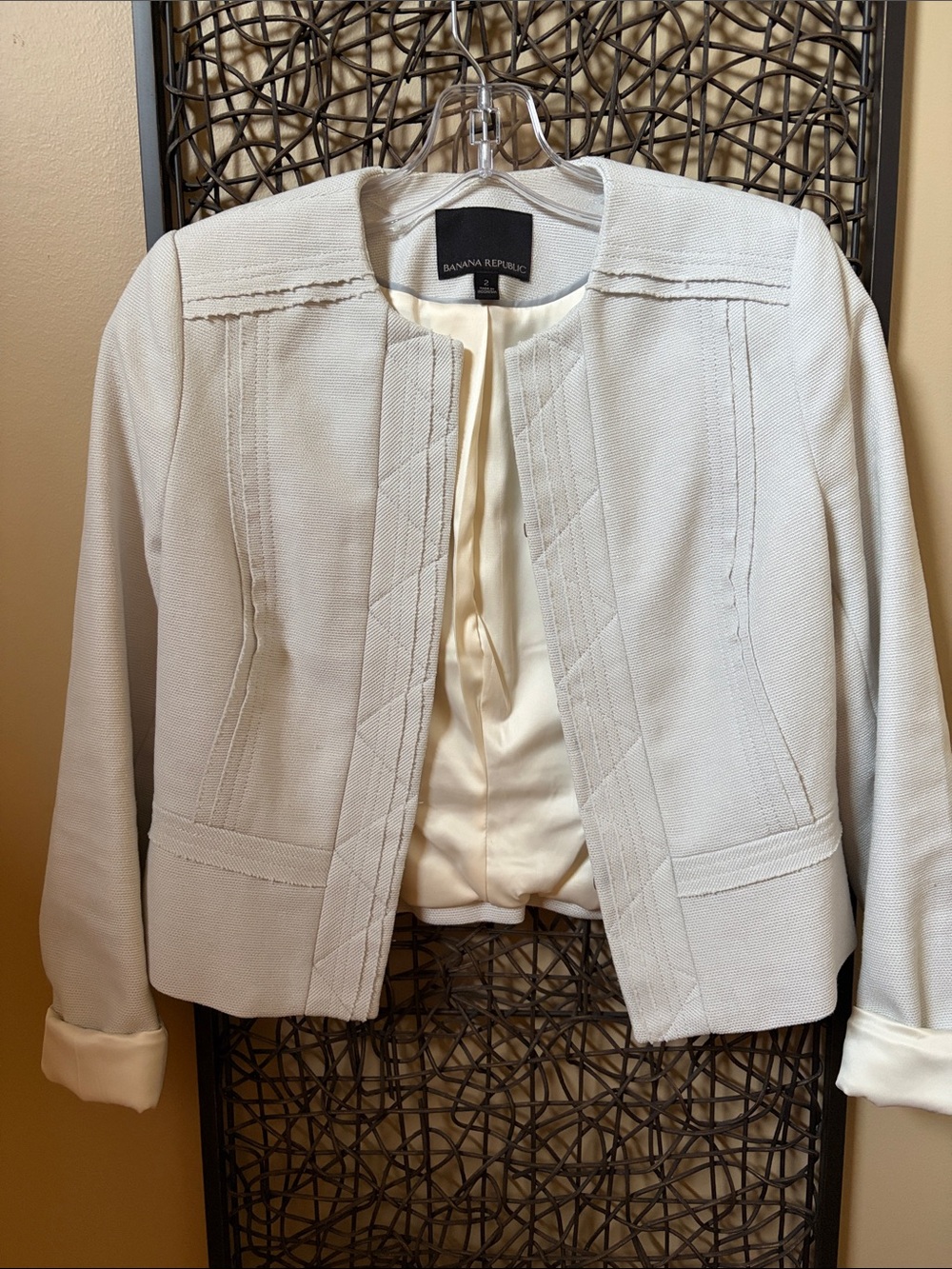 Banana Republic Women's Cream Textured Collarless Blazer